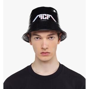 MCM Meta Cyberpunk Logo Embroidery Bucket Hat In Glossy Black NWT $350